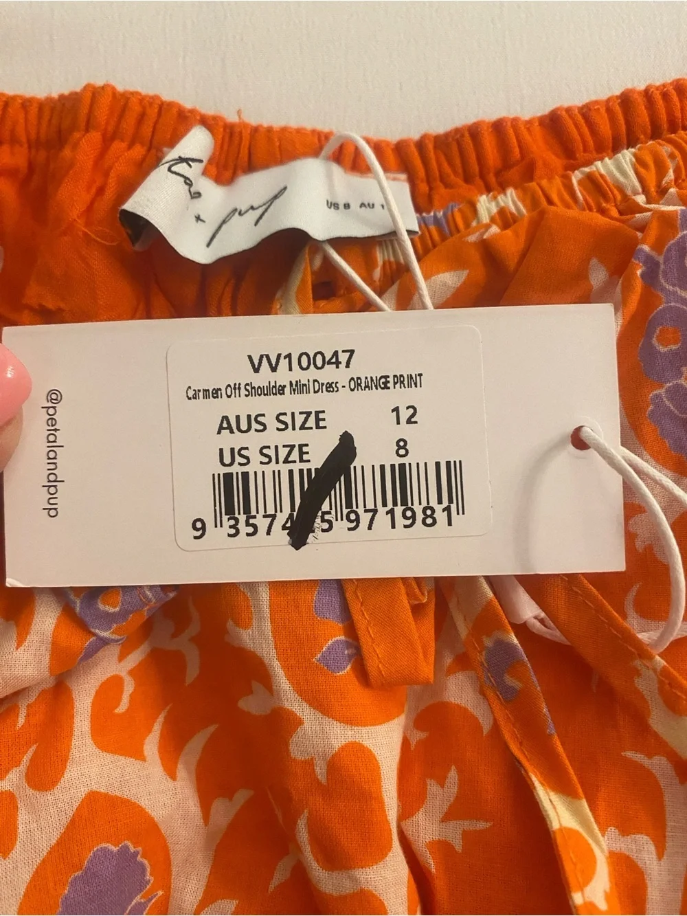Petal & Pup Orange Printed Square-Neck Puff-Sleeve Carmen Mini Dress New size 8